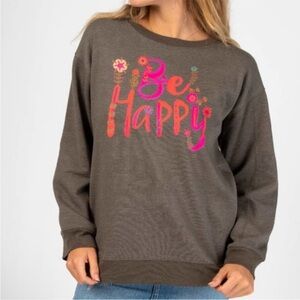Natural Life Brown‎ Floral Be Happy Comfy Pocket Sweatshirt Cozy Girls' 10-12